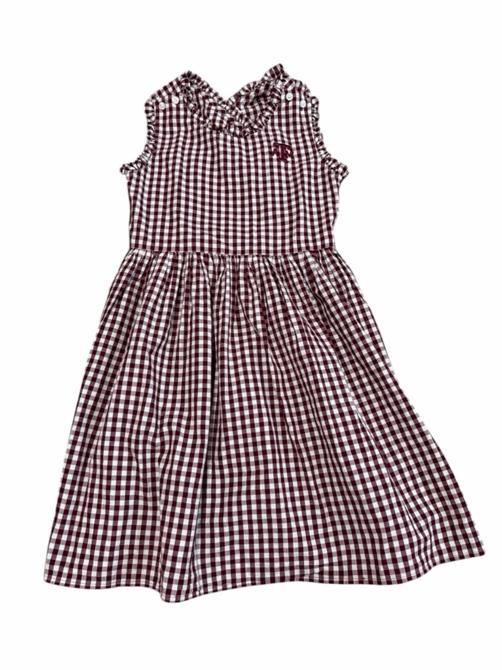 Garb Girls Texas A&M Sleeveless Ruffle Cross-Back Alora Gingham Dress | Size L